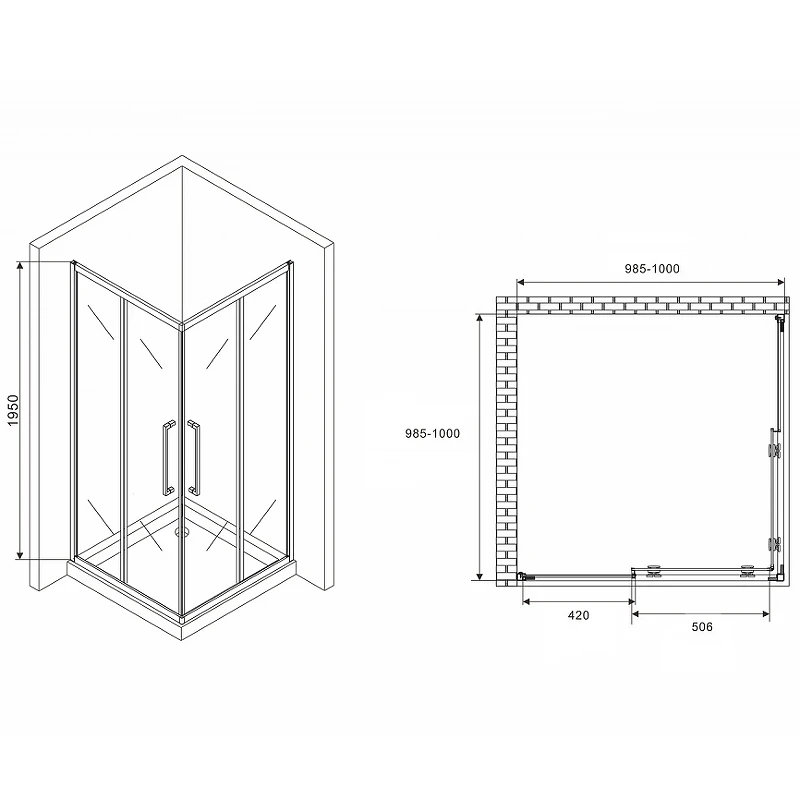 Душевой уголок Abber Schwarzer Diamant 100x100 AG02100MH профиль Хром стекло матовое