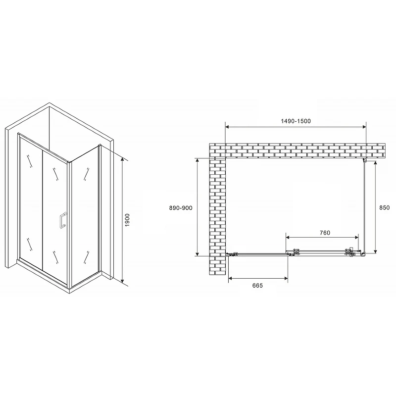 Душевой уголок Abber Schwarzer Diamant 150x90 AG301505-S905 профиль Хром стекло прозрачное