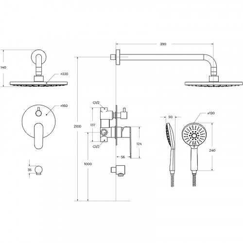 Душевая система Cezares Stylus STYLUS-DSET-NOP Черная матовая нержавеющая сталь встраиваемый