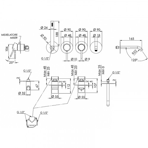 Смеситель для ванны Remer X-Style X96S03ROXXBO Белый матовый латунь встраиваемый