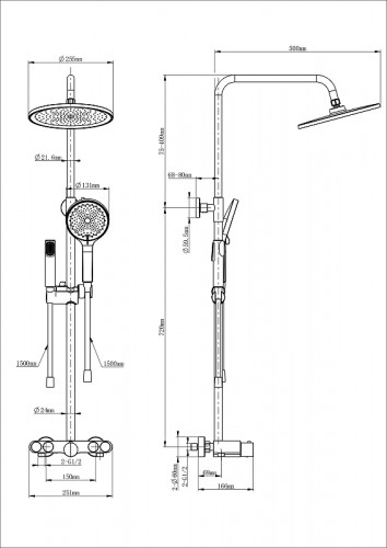 Душевая система Wonzon &amp; Woghand Muse WW-B4113-MB с термостатом цвет Черный матовый