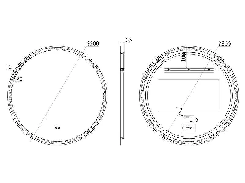 Зеркало Uni-Flow Mirror 80 M-201 с подсветкой с сенсорным выключателем и подогревом