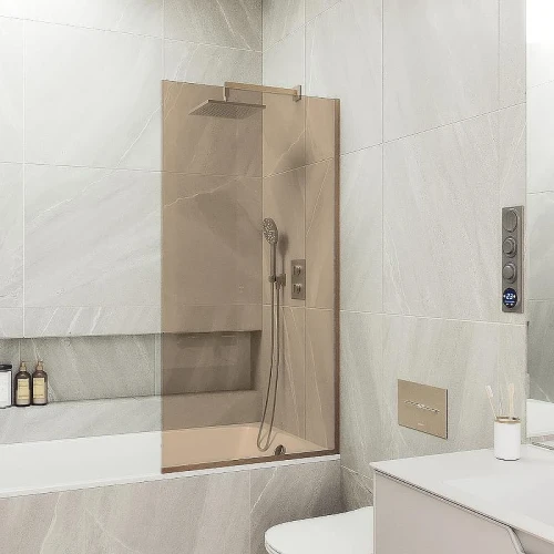 Шторка на ванну Maybah Glass MGV-71-2у 900x1400 в узком профиле Бронза стекло бронзовое