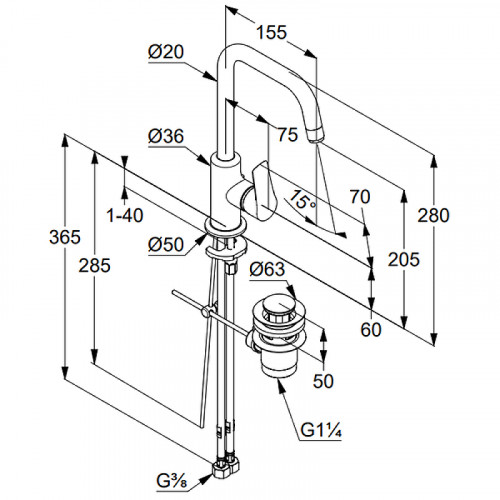 Смеситель для раковины Kludi Pure Solid 340250575 Хром латунь