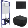 Комплект унитаза Berges Ventas Black с инсталляцией Novum 043324 Черный с сиденьем Микролифт и Черной Soft touch клавишей смыва фарфор подвесной