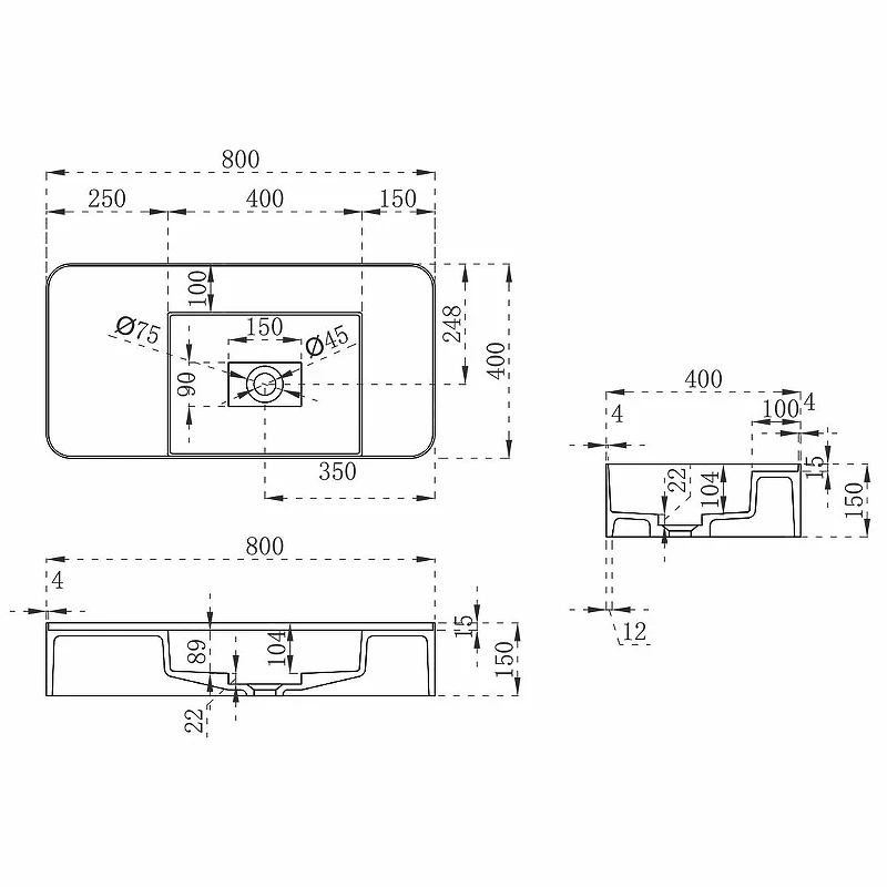 Раковина Vincea 80 VWB-6S480MW Белая матовая искусственный камень (литьевой мрамор) подвесная