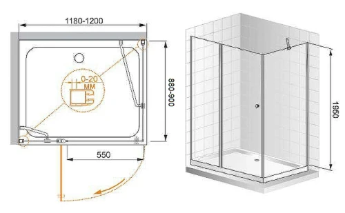 Душевой уголок Cezares Elena 120x90 L ELENA-W-AH-1-120/90-P-Cr-L профиль Хром стекло рифленое