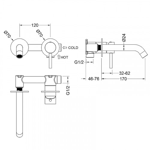 Смеситель для раковины Timo Saona 2372/17SM Золото матовое латунь встраиваемый