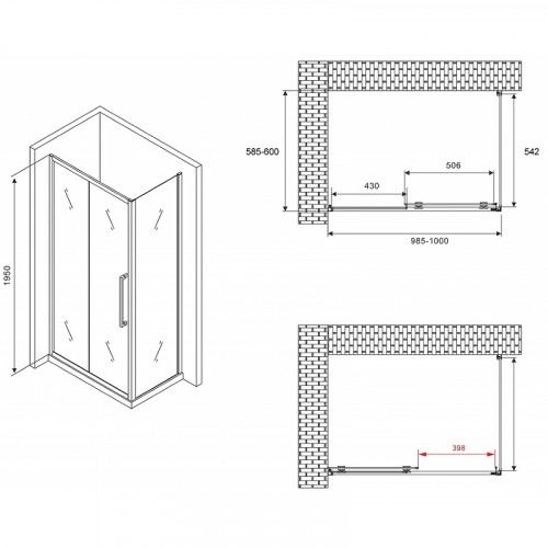 Душевой уголок Abber Schwarzer Diamant 100x60 AG30100H-S60 профиль Хром стекло прозрачное