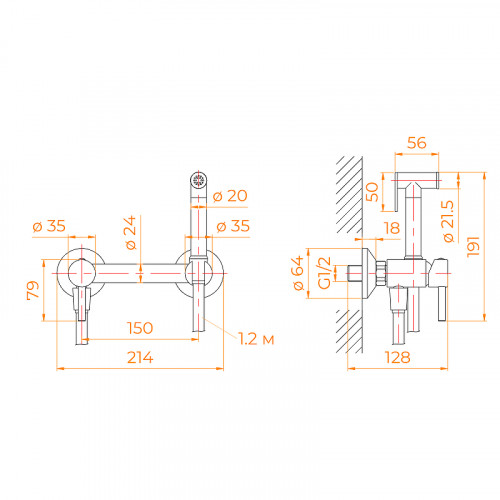 Гигиенический душ со смесителем RGW Shower Panels SP-215 581408215-01 Хром латунь на стену