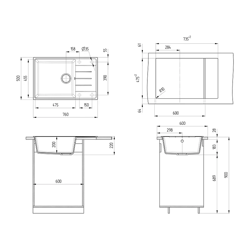 Кухонная мойка Ulgran Quartz Prima 760-04 Платина