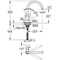 Смеситель для кухни Grohe BauEdge 31233001 Хром латунь на столешницу