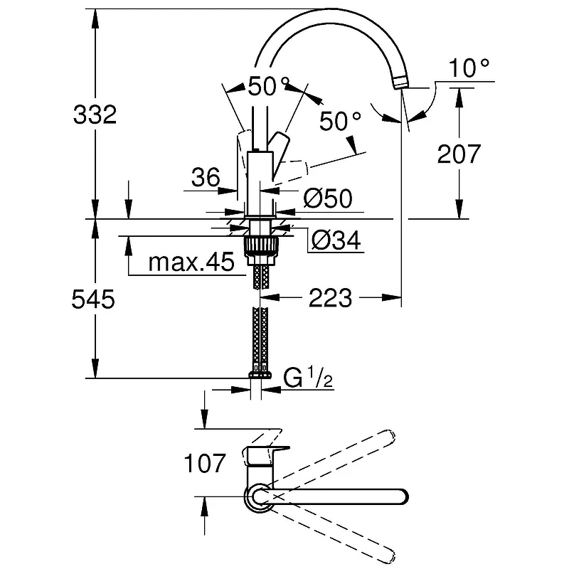 Смеситель для кухни Grohe BauEdge 31233001 Хром латунь на столешницу