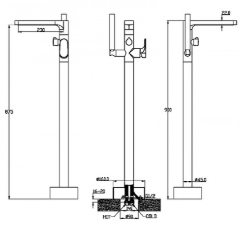 Смеситель для ванны Boheme Spectre 459-CR Хром латунь на пол