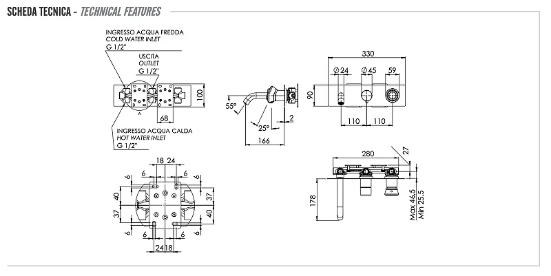 Смеситель для ванны Remer Element ET54D2XV цвет Сталь