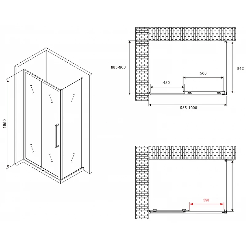 Душевой уголок Abber Schwarzer Diamant 100x90 AG30100BMH-S90BM профиль Черный стекло матовое