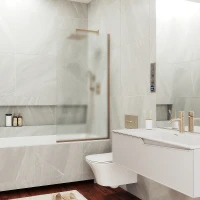 Шторка на ванну Maybah Glass MGV-253-2у 300x1400 в узком профиле Бронза стекло сатиновое