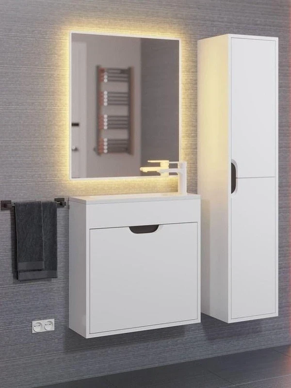 Шкаф пенал Uperwood Modul 33 2930205401 подвесной цвет Белый матовый Графит матовый