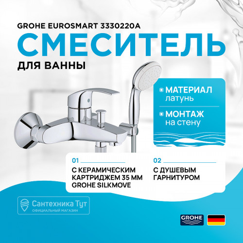 Смеситель для ванны Grohe Eurosmart 3330220A Хром латунь на стену