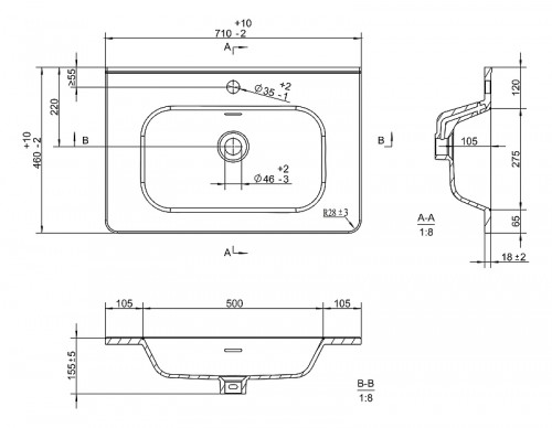 Раковина Brevita Onda 70 B-OND070-01 цвет Белый