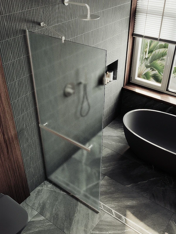 Душевая перегородка Maybah Glass MGD-725-5у 690x1950 в узком профиле Хром матовый стекло сатиновое