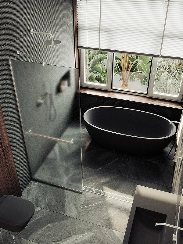 Душевая перегородка Maybah Glass MGD-725-5у 690x1950 в узком профиле Хром матовый стекло сатиновое