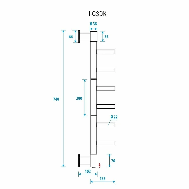 Электрический полотенцесушитель Energy I G3DK 700х135 EETRIG3DK00000R905M цвет Черный матовый