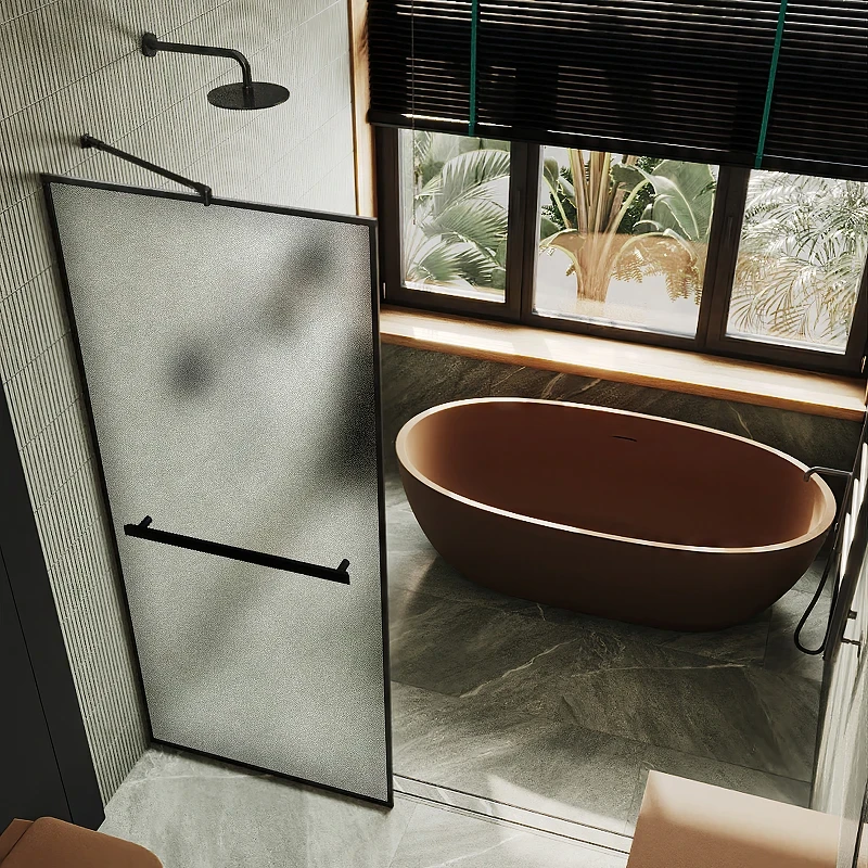 Душевая перегородка Maybah Glass MGD-851-6 1090x1950 полностью в профиле Черный стекло сатиновое