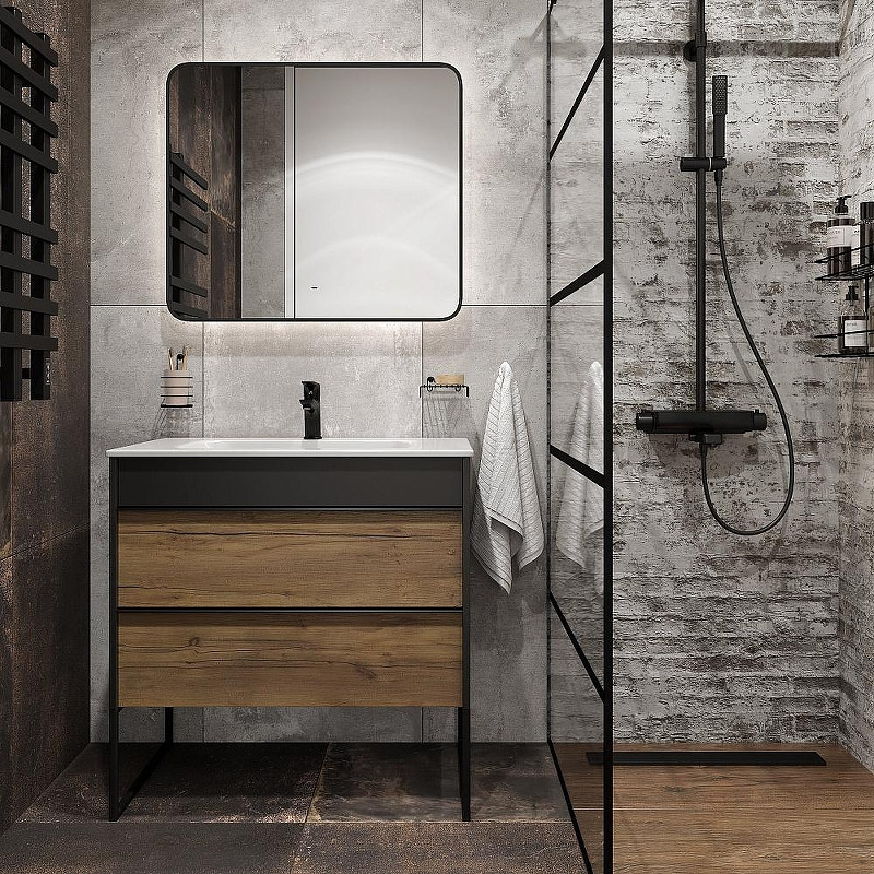 Зеркало DIWO Кострома 80 ЗЛП1748 с подсветкой цвет Черный с бесконтактным выключателем