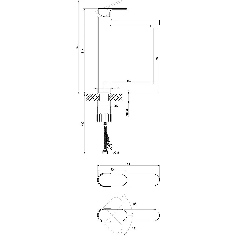 Смеситель для раковины Ravak Chrome CR 015.20BL X070429 Черный матовый латунь
