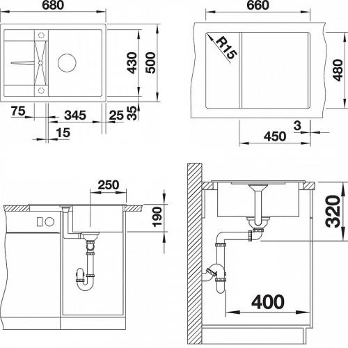 Кухонная мойка Blanco Metra 45S Compact 519576 Белая искусственный камень (литьевой мрамор) встраиваемая сверху, встраиваемая снизу