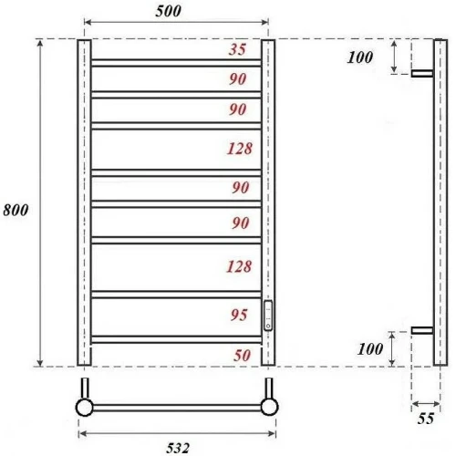 Электрический полотенцесушитель Point Аврора PN10858GR П8 500x800 диммер справа Графит премиум
