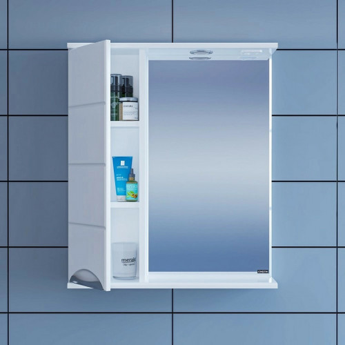 Зеркало со шкафом СанТа Родос 60 L 106015 с подсветкой Белое МДФ / ЛДСП, стекло