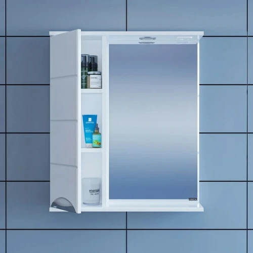 Зеркало со шкафом СанТа Родос 60 L 106015 с подсветкой Белое МДФ / ЛДСП, стекло
