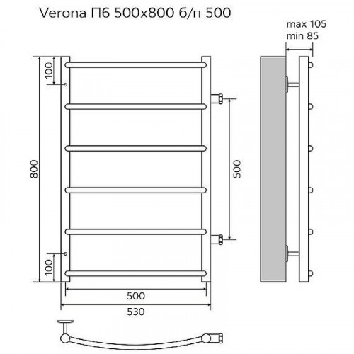 Водяной полотенцесушитель Azario Verona 500x800 П6 AZ04558 боковое подключение, G 1 Хром