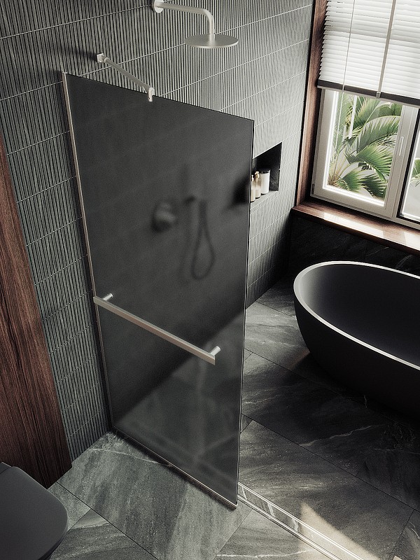 Душевая перегородка Maybah Glass MGD-730-5у 790x1950 в узком профиле Хром матовый стекло графитовое матовое