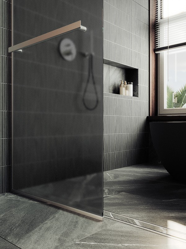 Душевая перегородка Maybah Glass MGD-730-5у 790x1950 в узком профиле Хром матовый стекло графитовое матовое