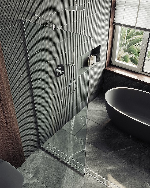 Душевая перегородка Maybah Glass MGD-689-5у 890x1950 в узком профиле Хром матовый стекло прозрачное
