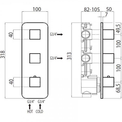 Смеситель для душа Bossini Outlets Z031204.021 с термостатом Золото латунь встраиваемый
