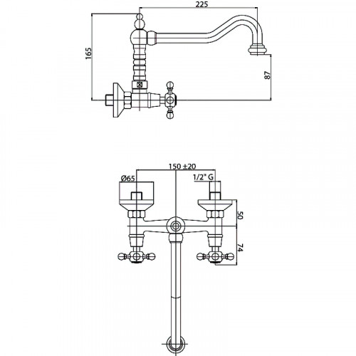 Смеситель для кухни Cezares Lord-LLP-03/24 Золото 24 карат латунь на стену