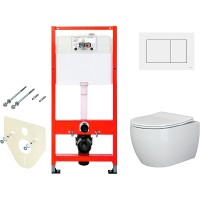 Комплект унитаза Ceramicanova Play CN3001 с инсталляцией Tece Base 9400413 с сиденьем Микролифт и Белой клавишей смыва фаянс подвесной