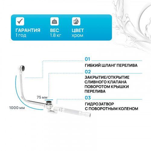 Слив-перелив AM.PM W90A-1000-OFL полуавтомат Хром