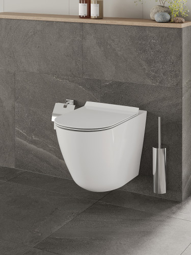 Комплект унитаза с инсталляцией Orange CI07-150W+APB144 с сиденьем Микролифт и Черной матовой клавишей смыва фарфор подвесной