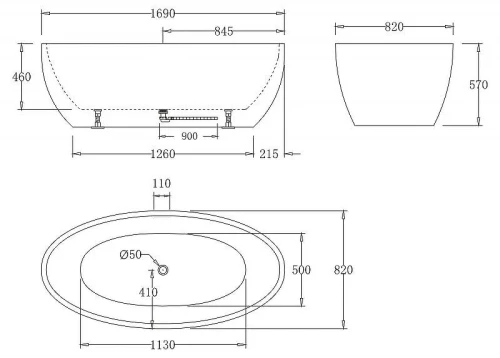 Акриловая ванна BelBagno 169x82 BB69-1700-W0 без гидромассажа