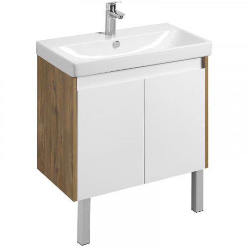 Тумба под раковину Aquaton Сканди Doors 80 1A282901SDZ90 Белый глянец Дуб рустикальный МДФ / ЛДСП