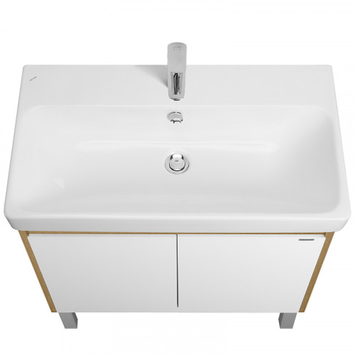 Тумба под раковину Aquaton Сканди Doors 80 1A282901SDZ90 Белый глянец Дуб рустикальный МДФ / ЛДСП