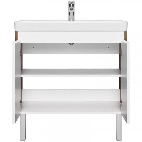 Тумба под раковину Aquaton Сканди Doors 80 1A282901SDZ90 Белый глянец Дуб рустикальный МДФ / ЛДСП