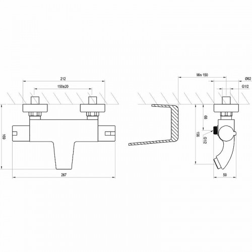 Смеситель для ванны Ravak Termo TE 082.00/150 X070046 с термостатом Хром латунь на стену