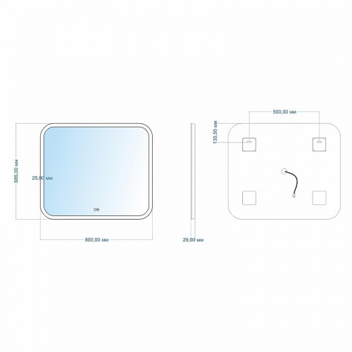 Зеркало Mixline Стив-2 80 542566 с подсветкой с сенсорным выключателем и подогревом