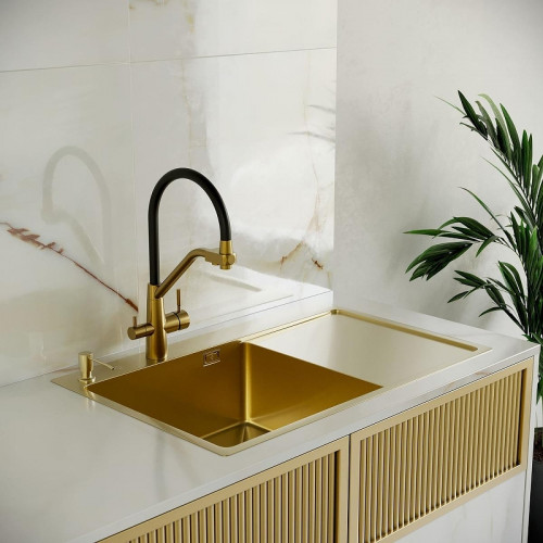 Смеситель для кухни Ростовская Мануфактура Сантехники SUS127G-016F-015 цвет Золото Черный